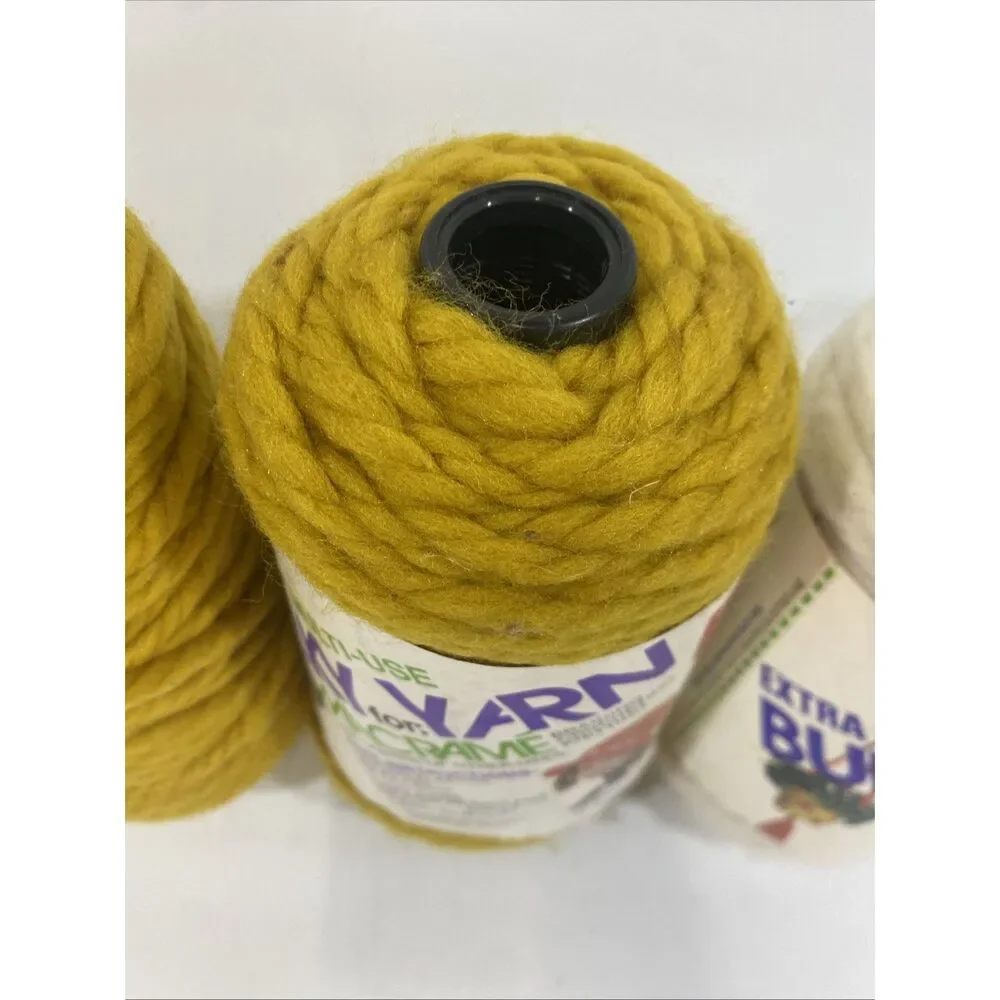 Vintage Lot Of (4)‎ Malina Acrylic Extra Bulky Yarn For Macrame Yellow & White